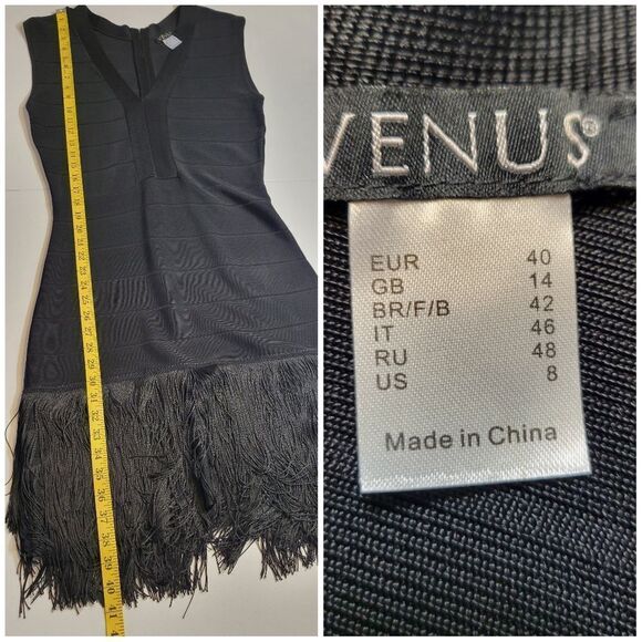 Venus Bandage Black Fringe Sleeveless Dress Gatsby Meets Moden Cocktail - Picture 14 of 16